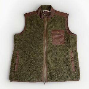 Peter Millar Crown Autumn Pile Fleece Vest Mens MEDIUM Green Brown Full Zip NEW